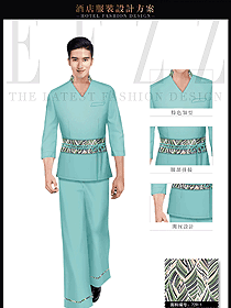 時(shí)尚淺藍(lán)色男款美容SPA會(huì)所服務(wù)生服裝款式圖613