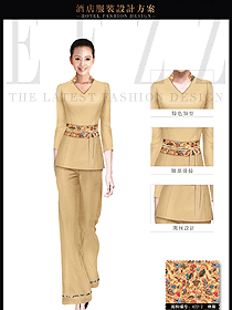 原創(chuàng)制服設計淺黃色女款會所服務生服裝款式圖615