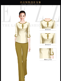 米黃色女款SPA會所服務生制服設計圖617