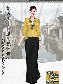 時尚淺黃色女款高檔中餐廳迎賓員制服設計圖876