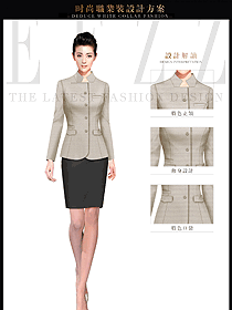 卡其色女秋冬職業(yè)裝制服款式設計圖1505