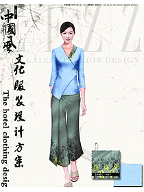 淺藍色女款中餐服務員制服款式設計圖2010