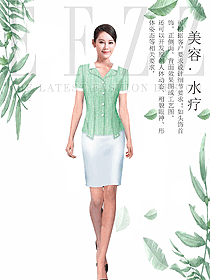 時尚淺綠色女款水療會所總臺收銀制服設計圖417