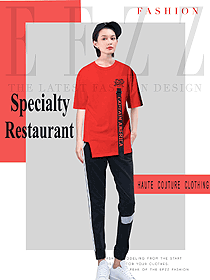 紅色短袖女款快餐廳制服設計圖242