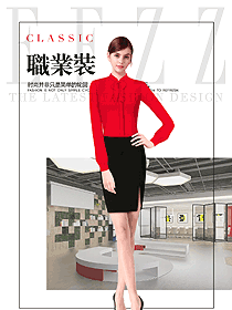 原創制服設計紅色女職業裝長袖襯衫服裝款式圖314