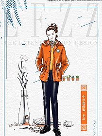 橙色長(zhǎng)袖女款學(xué)生服校服款式設(shè)計(jì)圖077