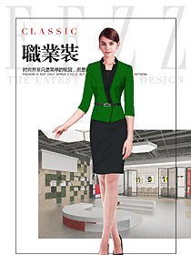 時(shí)尚綠色女職業(yè)裝夏裝制服設(shè)計(jì)圖749