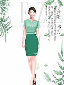 原創制服設計淺綠色連衣裙款按摩技師服裝款式圖1439