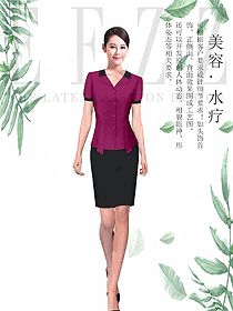 原創(chuàng)制服設(shè)計(jì)棗紅色女款總臺(tái)收銀接待服裝款式圖422