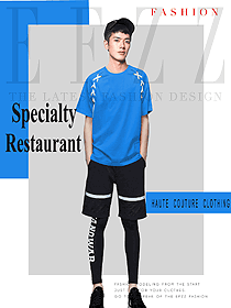 新款藍色男款連鎖快餐店服務員制服設計圖249