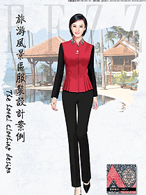 新款紅色長袖女款西餐服務員服裝款式圖1312