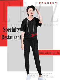 時尚黑色長袖女款快餐廳服裝款式設計圖255