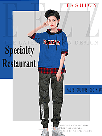 時尚藍色女款快餐廳服裝款式設計圖261