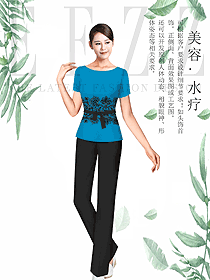 時尚深藍色女款按摩技師服款式設計圖1450
