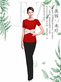 原創制服設計紅色女款按摩技師服裝款式圖1451