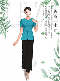 時尚藍色短袖女款按摩技師服款式設計圖1457