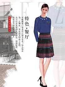 原創(chuàng)制服設計藍色女款民族特色酒店服裝款式圖305