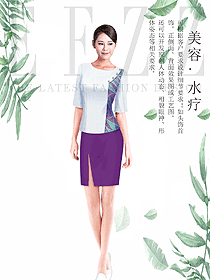時尚紫色短袖女款按摩技師服款式設計圖1458