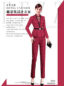 時尚紅色長袖女秋冬職業(yè)裝制服設(shè)計圖1580