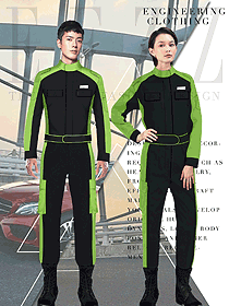 時(shí)尚綠色長(zhǎng)袖男女同款春秋工程服設(shè)計(jì)圖1238