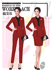 新款紅色長袖女秋冬職業裝制服設計圖1589