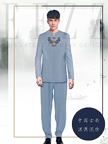 新款淺藍(lán)色長(zhǎng)袖男款中餐服務(wù)員制服款式設(shè)計(jì)圖2038