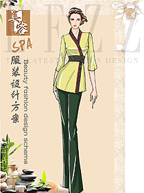 淺黃色女款美容技師制服設(shè)計(jì)圖634