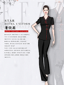 黑色短袖女款中餐服務員制服款式圖2095