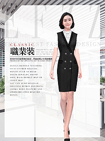 時尚黑色條紋女職業裝夏裝制服設計圖898