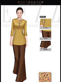 時尚酒店女款中餐服務員制服設計圖1692