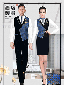 新款藍(lán)色馬甲款西餐服務(wù)員服裝款式圖1321