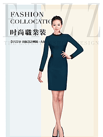 時尚墨綠色女職業裝夏裝制服設計圖820
