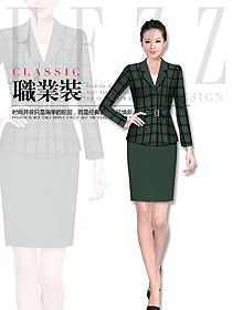 抹茶綠格子紋女職業裝夏裝制服設計圖854
