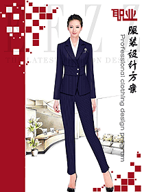 時尚藏藍(lán)色條紋款女秋冬職業(yè)裝制服設(shè)計(jì)圖1676
