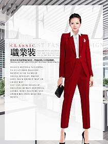 時尚紅色長袖女秋冬職業裝制服設計圖1691