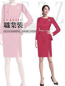 時尚紅色女職業裝夏裝制服設計圖954