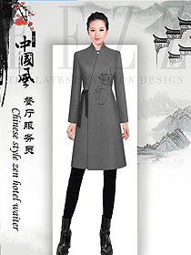 灰色女款中餐服務員服裝款式圖2054