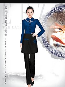 長袖女款中餐服務員制服款式設計圖2077