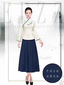 新款淺米色女款酒店中餐迎賓制服設(shè)計(jì)圖883