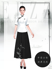 原創(chuàng)制服設(shè)計(jì)白色女款中餐迎賓服裝款式圖885