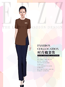 咖啡色短袖女款美容技師制服設計圖690