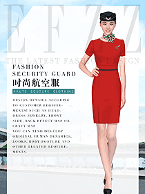 原創設計紅色連衣裙款空姐服裝設計圖875