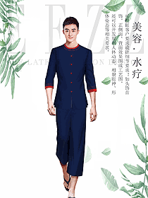 時尚藏藍色男款美容技師制服設計圖889