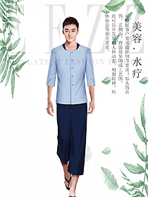 淺藍色男款美容養生技師工作制服設計圖892