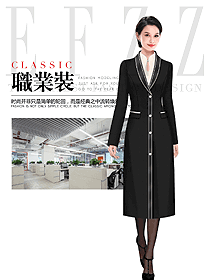 時尚黑色長款女職業裝大衣設計圖306