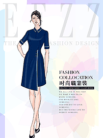 深藍色女夏裝制服設計圖1084