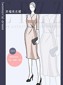 時尚辦公OL職業(yè)裝女士打底中長裙子香檳色服裝設計圖