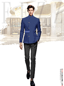 寶藍色長袖男款酒店門童行李生制服設(shè)計圖