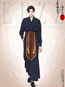 漢服魏晉風(fēng)武俠俠客風(fēng)重工刺繡手繪服裝設(shè)計圖