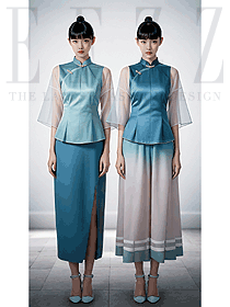 特色立領青綠款技師服美容院工作服定制方案圖